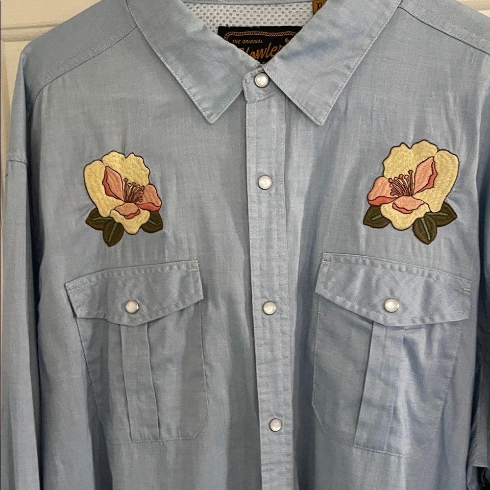 Howler Brothers Light Blue Floral Embroidered Shirt - Picture 5 of 6